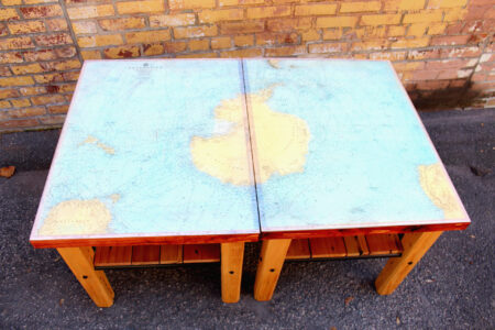 side tables made from chart of Antarctica